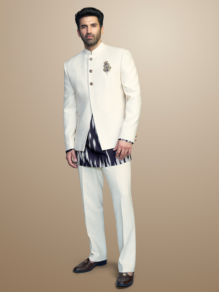 Cream Matka Silk Jodhpuri Set – Aditya Roy Kapur Collection