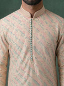 Blue Silk Kurta Set with Cream Aligarhi for Men – Embroidered Ethnic Wear - KORANM