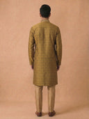 Mustard Jacquard Silk Kurta Set with Antique Gold Aligarhi for Men – Royal Ethnic Wear - KORANM