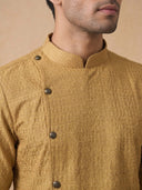 Mustard Silk Kurta Set with White Aligarhi for Men – Classic Ethnic Wear - KORANM