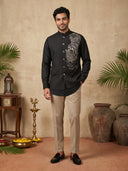 Black Terry Rayon Bandi Shirt with Tiger Design Embroidery