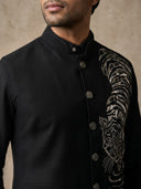 Black Terry Rayon Bandi Shirt with Tiger Design Embroidery