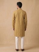 Mustard Silk Kurta Set with White Aligarhi for Men – Classic Ethnic Wear - KORANM