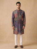 Wine Silk Kurta Set with White Aligarhi for Men – Embroidered Ethnic Wear - KORANM