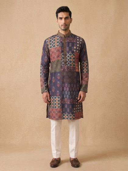 Wine Silk Kurta Set with White Aligarhi for Men – Embroidered Ethnic Wear