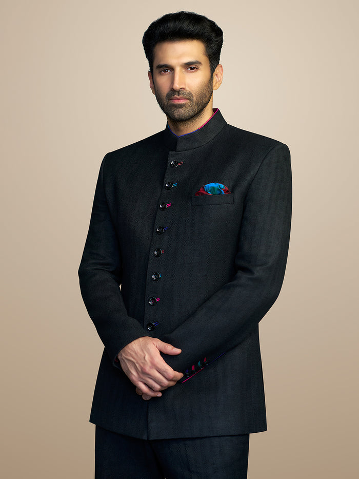 Black Matka Silk Jodhpuri Set – Aditya Roy Kapur Collection