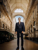 Navy Silk Indo-Western Kurta Pant Set for Men with Embroidery | Kora