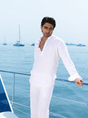 White Hand Embroidered Linen Short Kurta