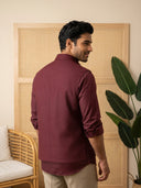 Wine Terry Rayon Bandi Shirt with Animal Design Embroidery