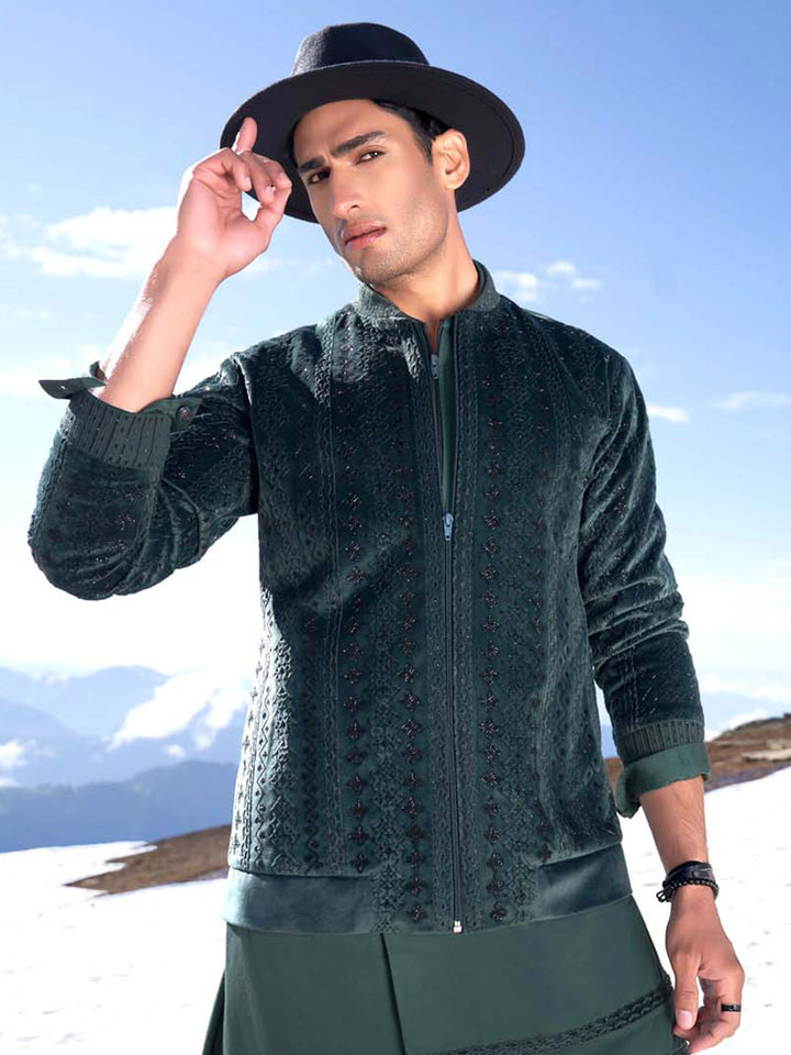 Dark Forest Green Indo-Western Bomber Set