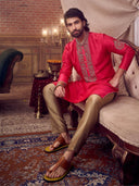Graceful Pink & Antique Gold Embroidered Kurta Set