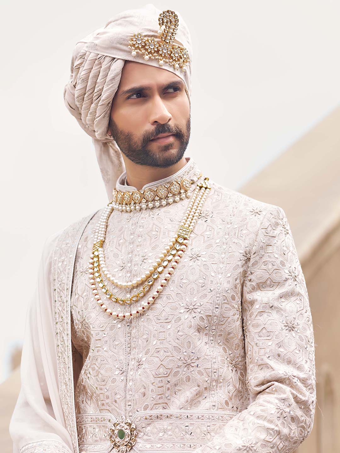 Royal Cream Embroidered Wedding Sherwani For Groom