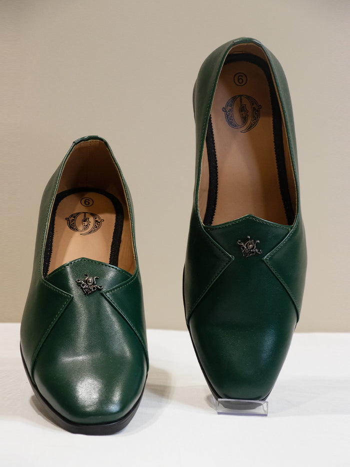 Olive Green Solid Leather Slip-On Loafers for Men