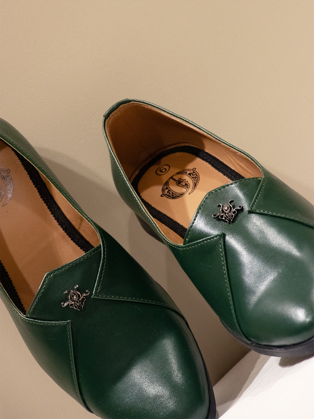 Olive Green Solid Leather Slip-On Loafers for Men