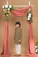Mustard Yellow Velvet Printed Sherwani Set