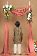 Mustard Yellow Velvet Printed Sherwani Set
