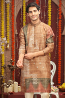 Brown Embroidered Kurta Set with Churidar Pants