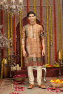 Brown Embroidered Kurta Set with Churidar Pants
