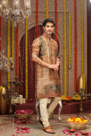 Radiant Green Silk Kurta Set with Alighari & Dupatta