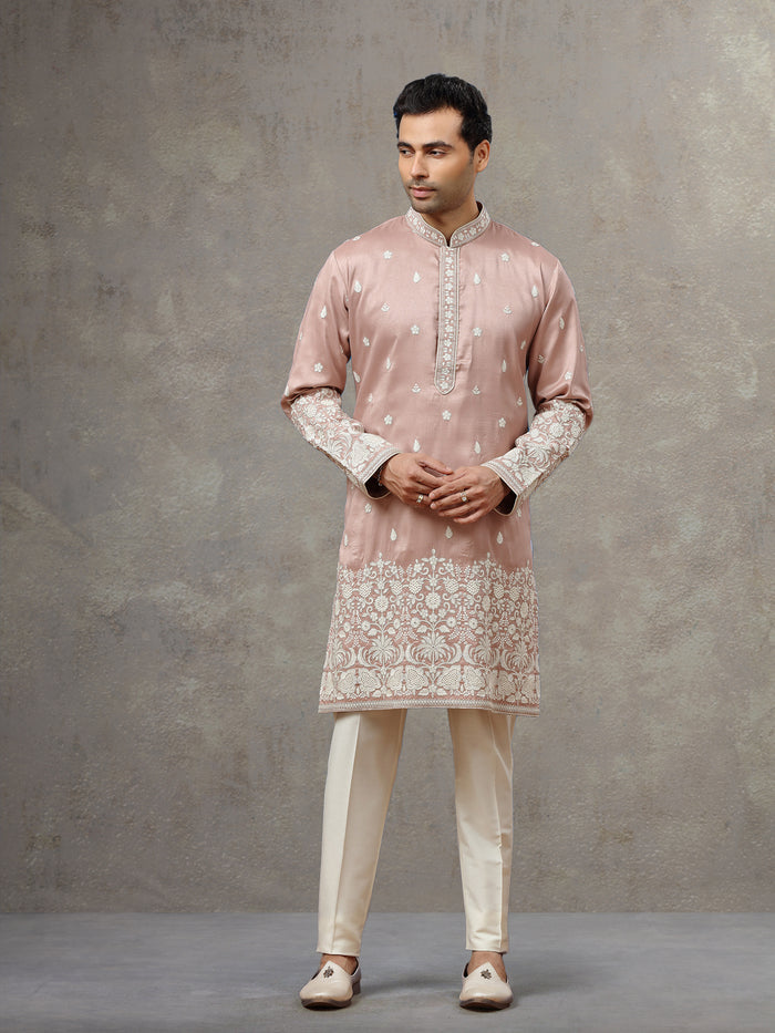 Onion Silk Kurta with Aligarhi Pant