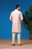 Mauve Jacquard Silk Kurta with Cream Aligarhi Pants