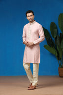 Mauve Jacquard Silk Kurta with Cream Aligarhi Pants