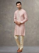 Mauve Jacquard Silk Kurta with Cream Aligarhi Pants