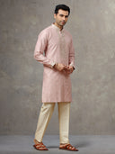 Mauve Jacquard Silk Kurta with Cream Aligarhi Pants