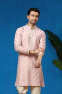 Mauve Jacquard Silk Kurta with Cream Aligarhi Pants