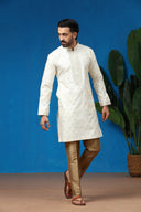Ivory Jacquard Silk Embroidered Kurta with Antique Aligarhi Pants