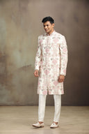 Embroidered Cream Silk Sherwani with Aligadhi Bottom