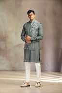 Green Prabal Silk Bandi Set paired with classic White Aligarhi bottoms.