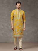 Mustard Embroidered Kurta with Aligarhi Pants