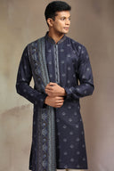 Luxurious Navy Pashmina Silk Kurta Set featuring a refined print design.