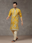 Mustard Embroidered Kurta with Aligarhi Pants