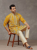 Mustard Embroidered Kurta with Aligarhi Pants