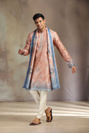 Rust Silk Kurta Set with an elegant mix of print and embroidery.