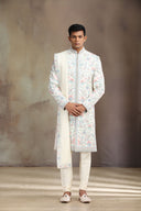 A Cream Prabal Silk Sherwani with intricate embroidery