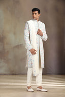 A Cream Prabal Silk Sherwani with intricate embroidery