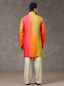 Orange Silk Embroidered Short Kurta Set with Natural Palazzo Pant