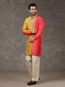 Orange Silk Embroidered Short Kurta Set with Natural Palazzo Pant