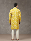 Mustard Printed Kurta with Aligarhi Pant