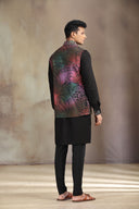 Multi-colored Silk Bandi Set with striking prints and intricate embroidery.