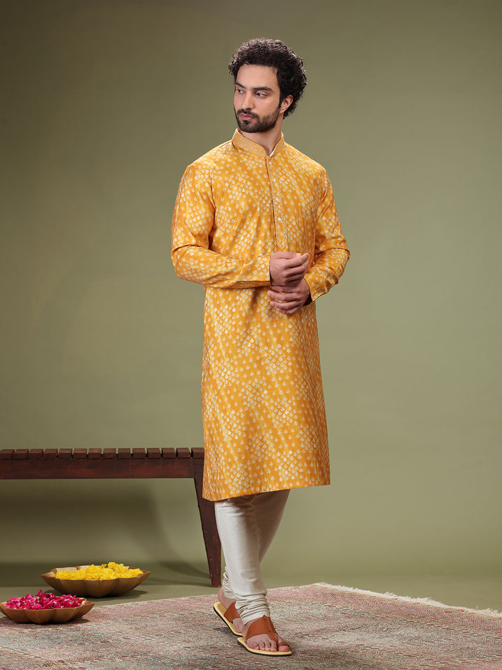 Mustard Kurta with Kattdana work and Chudidar