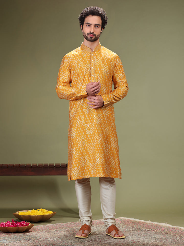 Mustard Kurta with Kattdana work and Chudidar