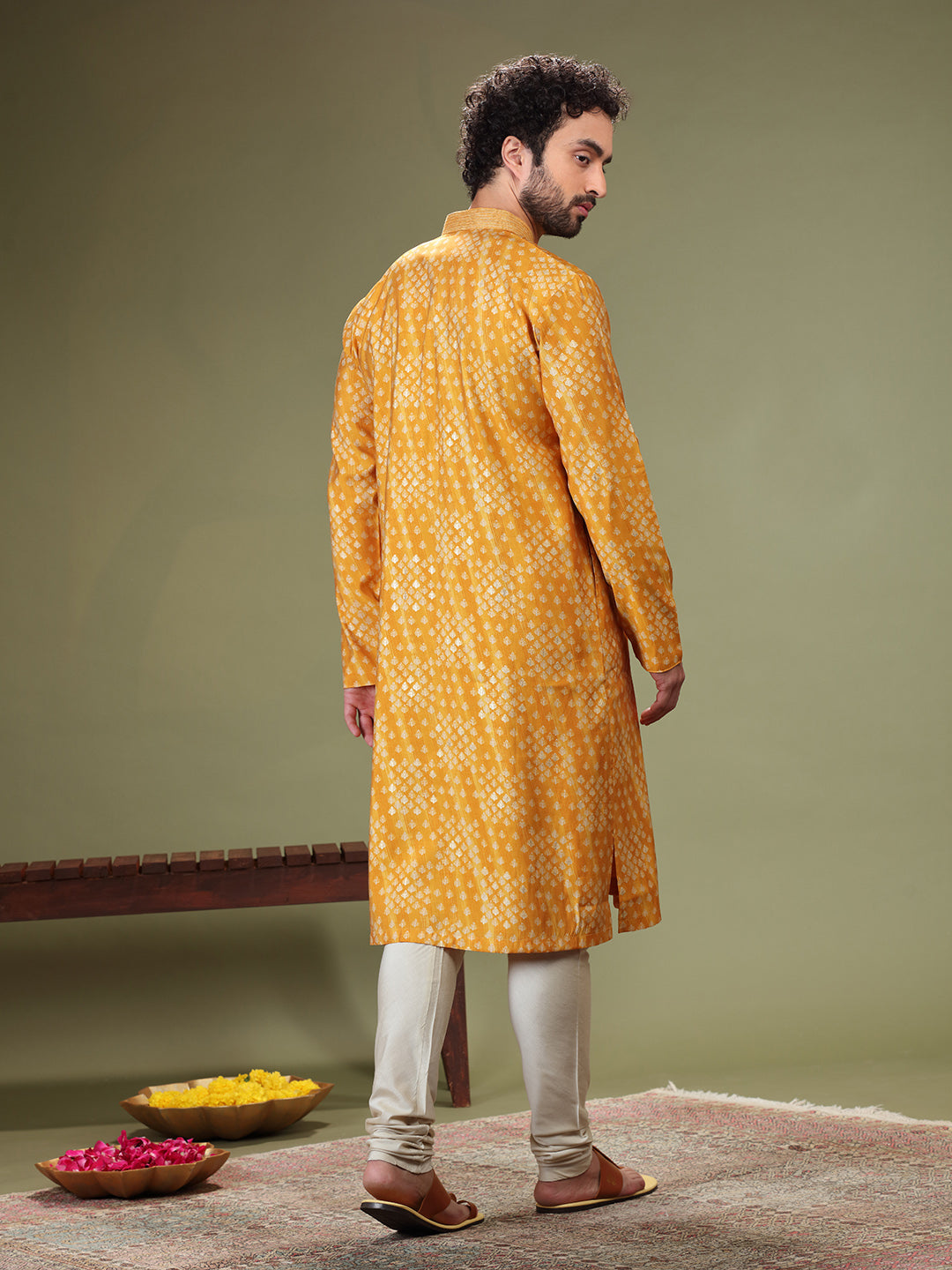 Mustard Kurta with Kattdana work and Chudidar