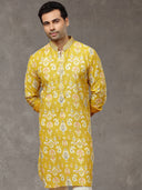 Mustard Printed Kurta with Aligarhi Pant