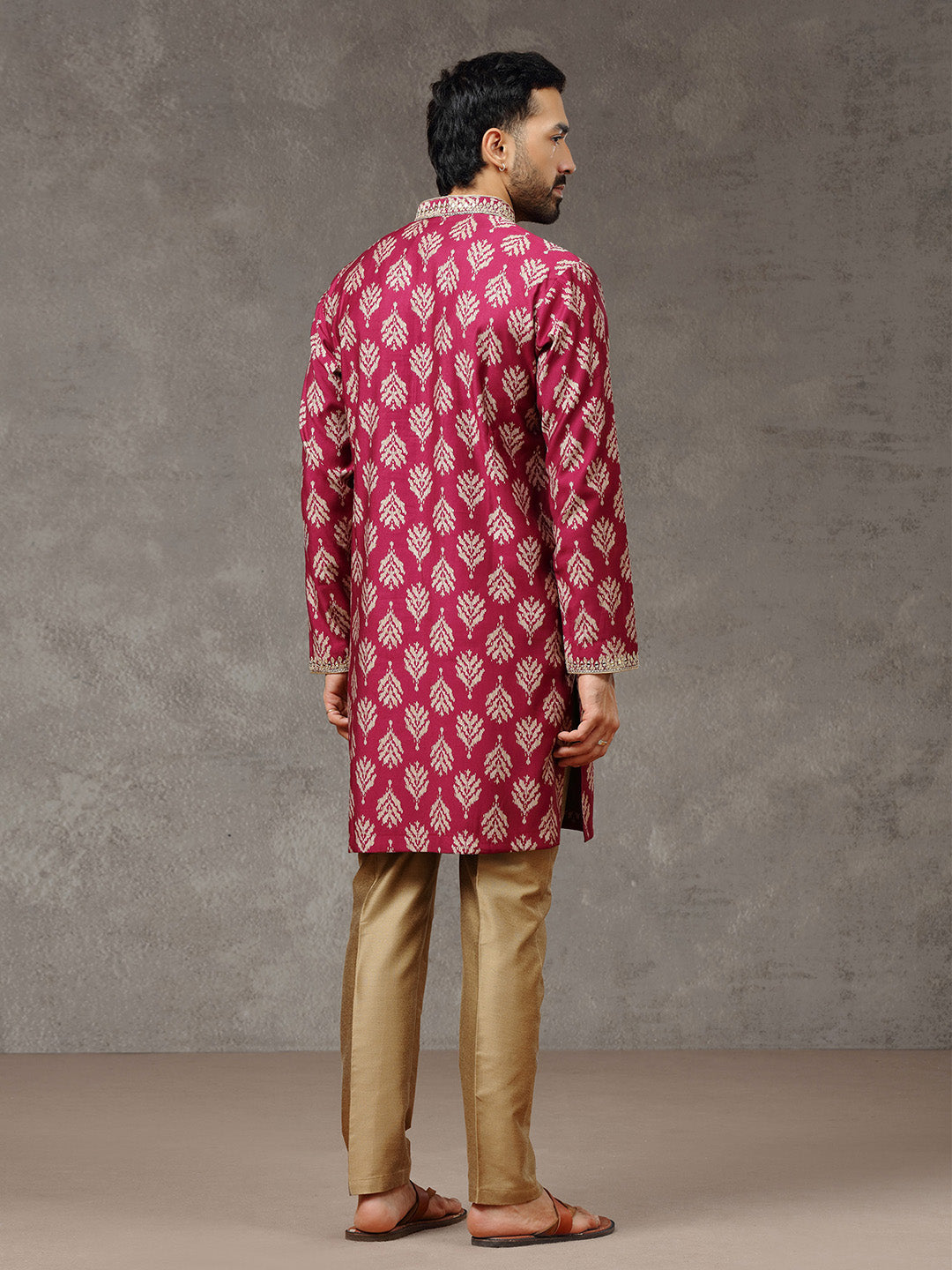 Wine Silk Kurta with Aligarhi Pant - KORANM