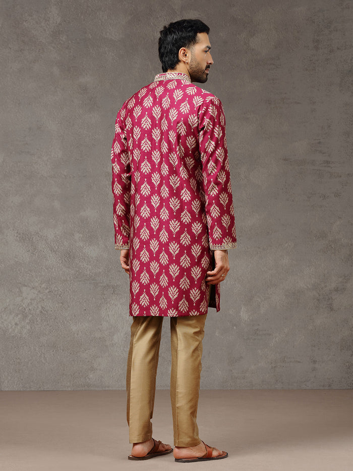Wine Silk Kurta with Aligarhi Pant