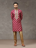 Wine Silk Kurta with Aligarhi Pant